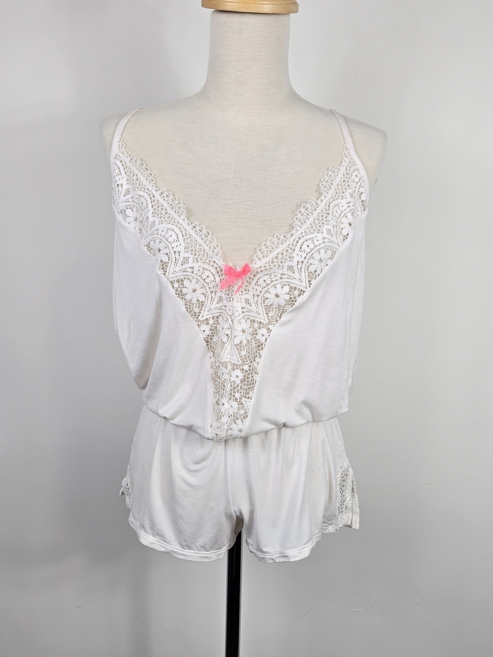 Victoria Secret Lace Romper White Y2K Coquette Lingerie Slip Teddy XS NWT Fairy